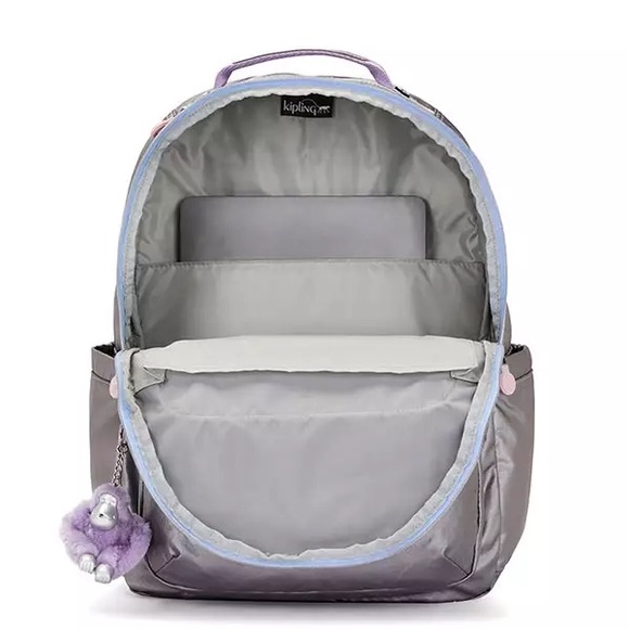 Kipling Seoul Large 15" Laptop School Backpack “Star Pop” Silver Metallic NEW - Picture 4 of 8